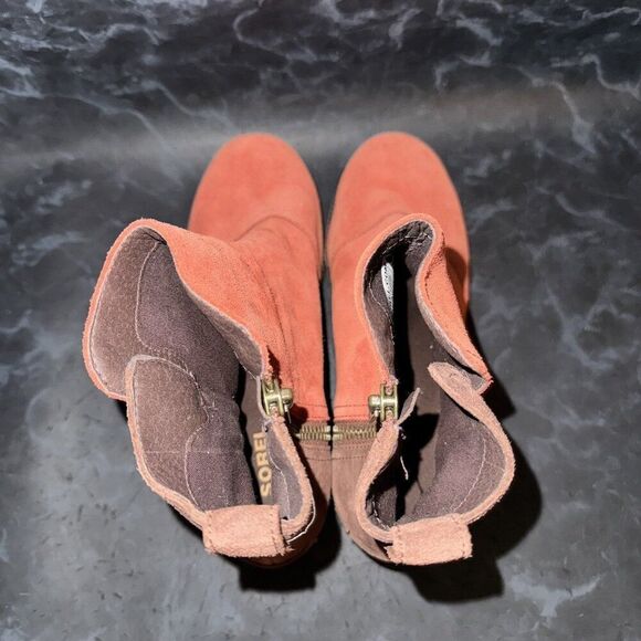 Sorel Boots Cate Bootie Carnelian Red Leather Side Zip Heeled Boot Women’s 7 - Picture 6 of 8